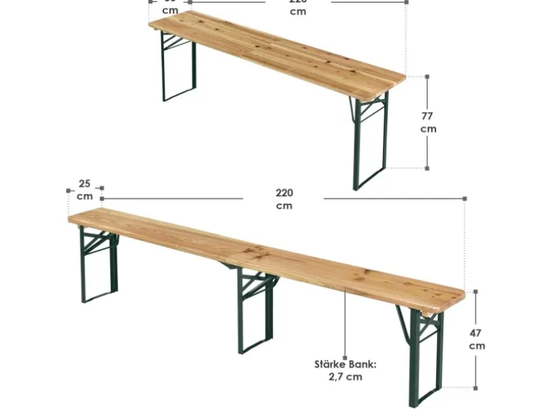 Juskys Bierzeltgarnitur Passau 3 teilig klappbar mit lackiertem Tannenholz 220 cm