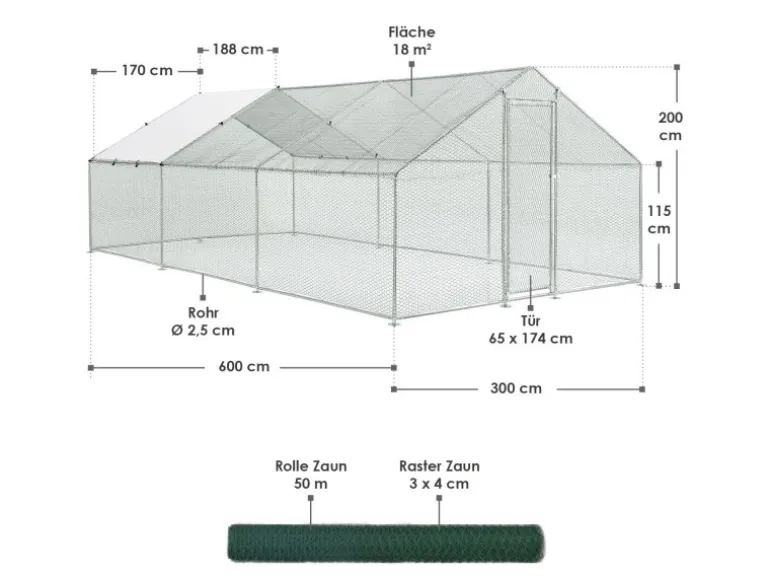 Juskys Freilaufgehege HLS25T 3x6x2m