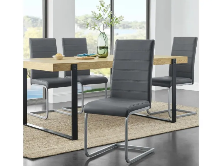 Juskys Freischwinger Stuhl Vegas 2er Set aus Kunstleder Grau