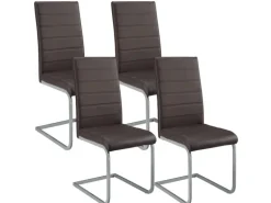 Juskys Freischwinger Stuhl Vegas 4er Set aus Kunstleder Braun