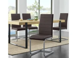 Juskys Freischwinger Stuhl Vegas 4er Set aus Kunstleder Braun