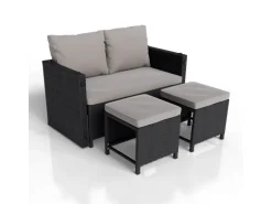 Juskys 2in1 Polyrattan Relax Gartenmöbel Set Jamaika Schwarz Grau
