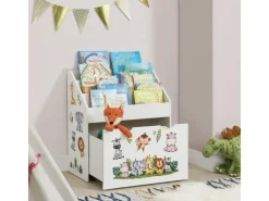 Juskys Kinder Bücherregal Mit 3 Fächern Und Herausziehbarer Spielzeugkiste