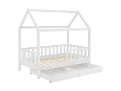 Juskys Kinderbett Marli 80 x 160 cm mit Bettkasten Weiß