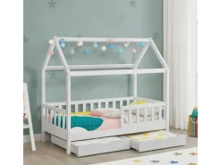 Juskys Kinderbett Marli 80 x 160 cm mit Bettkasten Weiß