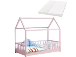 Juskys Kinderbett Marli 80 x 160 cm mit Matratze Rosa