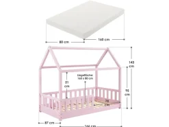 Juskys Kinderbett Marli 80 x 160 cm mit Matratze Rosa