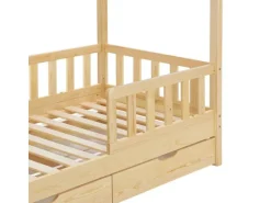 Juskys Kinderbett Marli 80 x 160 cm mit Bettkasten und Matratze Natur