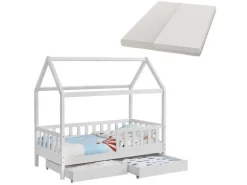 Juskys Kinderbett Marli 80 x 160 cm mit Bettkasten und Matratze Weiß
