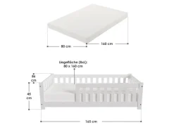 Juskys Kinderbett Naya 80 x 160 cm mit Matratze Weiß