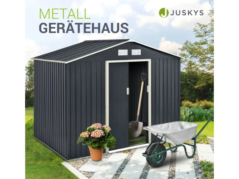 Juskys Metall Geräteschuppen Gerätehaus XL mit Satteldach in Anthrazit