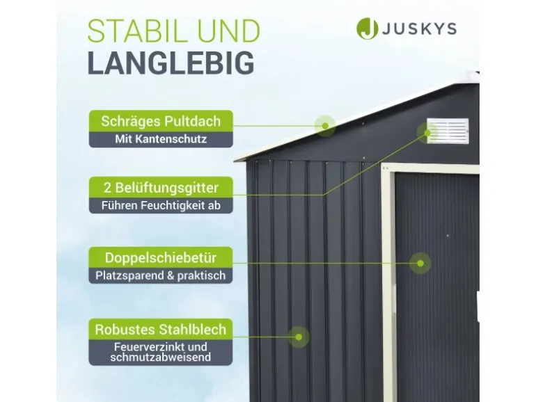 Juskys Metall Geräteschuppen Gerätehaus XL mit Satteldach in Anthrazit