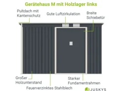 Juskys Metall Geräteschuppen M Anthrazit mit Unterstand Links
