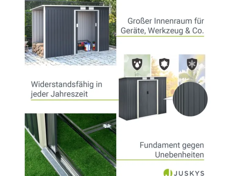 Juskys Metall Geräteschuppen M Anthrazit mit Unterstand Links