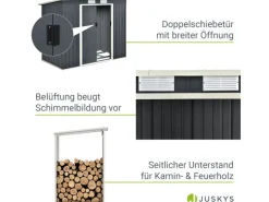 Juskys Metall Geräteschuppen M Anthrazit mit Unterstand Links
