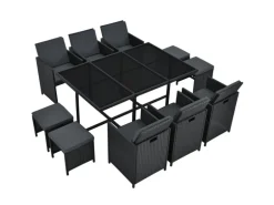 Juskys Polyrattan Essgruppe Baracoa XL 11 Teilig Schwarz
