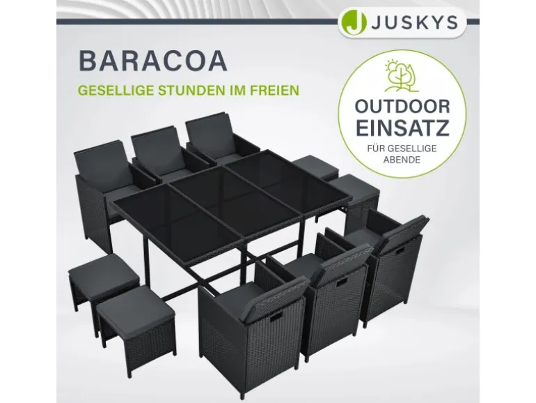 Juskys Polyrattan Essgruppe Baracoa XL 11 Teilig Schwarz