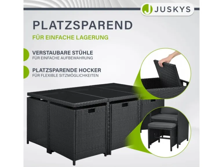 Juskys Polyrattan Essgruppe Baracoa XL 11 Teilig Schwarz