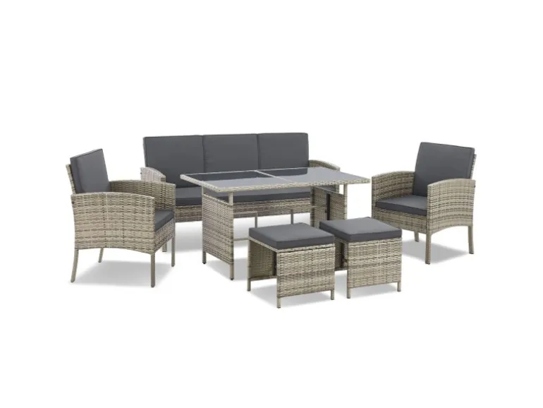 Juskys Polyrattan Gartenmöbel Sitzgruppe Turin Grau Meliert