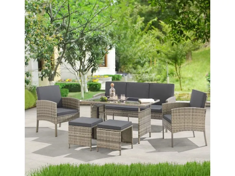 Juskys Polyrattan Gartenmöbel Sitzgruppe Turin Grau Meliert