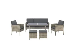 Juskys Polyrattan Gartenmöbel Sitzgruppe Turin Grau Meliert