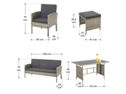 Juskys Polyrattan Gartenmöbel Sitzgruppe Turin Grau Meliert