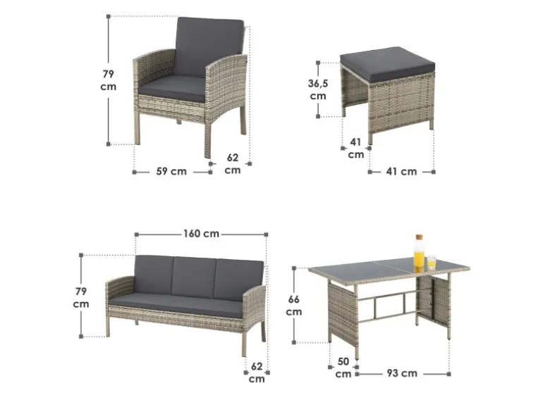 Juskys Polyrattan Gartenmöbel Sitzgruppe Turin Grau Meliert