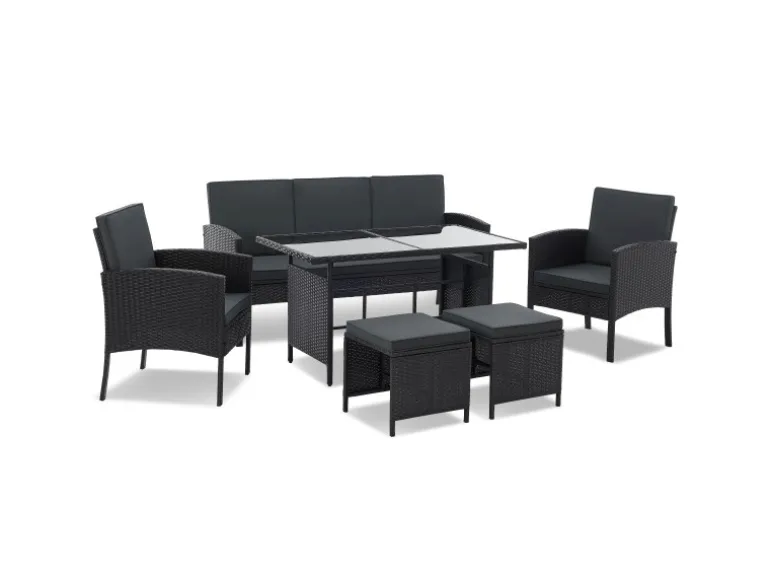 Juskys Polyrattan Gartenmöbel Sitzgruppe Turin Schwarz