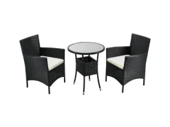 Juskys Polyrattan Gartenmöbel Balkon Set Bayamo in Schwarz mit Bezügen in Beige