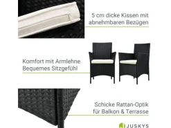 Juskys Polyrattan Gartenmöbel Balkon Set Bayamo in Schwarz mit Bezügen in Beige
