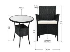Juskys Polyrattan Gartenmöbel Balkon Set Bayamo in Schwarz mit Bezügen in Beige