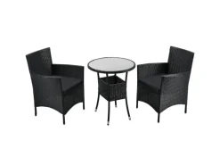 Juskys Polyrattan Gartenmöbel Balkon Set Bayamo in Schwarz mit Bezügen in Dunkelgrau