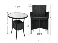 Juskys Polyrattan Gartenmöbel Balkon Set Bayamo in Schwarz mit Bezügen in Dunkelgrau