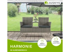 Juskys Polyrattan Gartenmöbel Sitzgruppe Monaco Grau Meliert und Dunkelgraue Bezüge