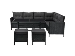 Juskys Polyrattan Gartenmöbel Lounge Manacor Schwarz mit Bezügen in Dunkelgrau