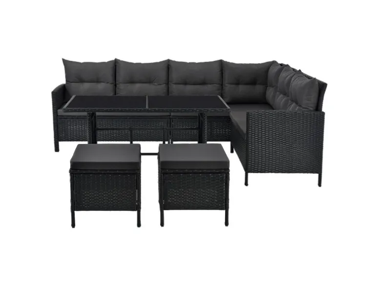 Juskys Polyrattan Gartenmöbel Lounge Manacor Schwarz mit Bezügen in Dunkelgrau