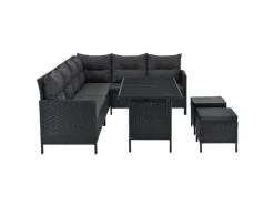 Juskys Polyrattan Gartenmöbel Lounge Manacor Schwarz mit Bezügen in Dunkelgrau