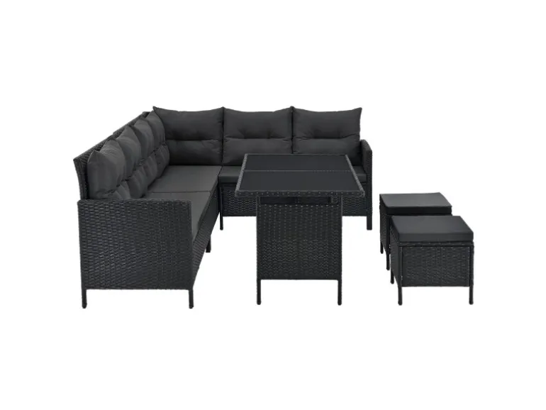 Juskys Polyrattan Gartenmöbel Lounge Manacor Schwarz mit Bezügen in Dunkelgrau