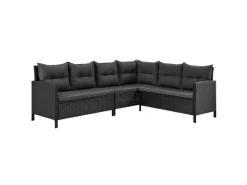 Juskys Polyrattan Gartenmöbel Lounge Manacor Schwarz mit Bezügen in Dunkelgrau