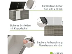 Juskys Polyrattan Gartenmöbel Auflagenbox Ikaria mit Innenplane in Grau Meliert