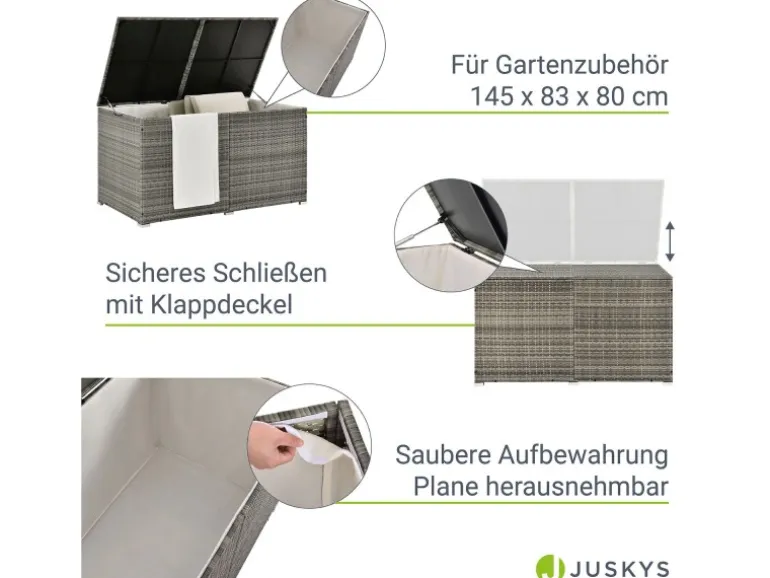 Juskys Polyrattan Gartenmöbel Auflagenbox Ikaria mit Innenplane in Grau Meliert