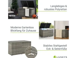 Juskys Polyrattan Gartenmöbel Auflagenbox Ikaria mit Innenplane in Grau Meliert