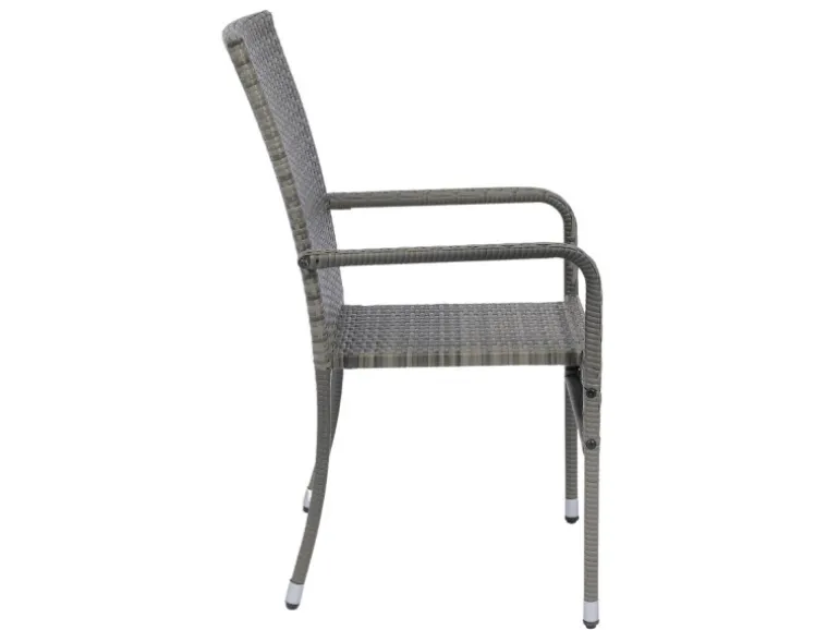 Juskys Polyrattan Gartenstühle Yoro 6er Set Stapelbar mit Armlehnen Grau Meliert