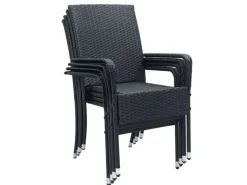Juskys Polyrattan Gartenstühle Yoro 4er Set Stapelbar mit Armlehnen Schwarz