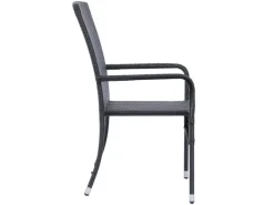 Juskys Polyrattan Gartenstühle Yoro 4er Set Stapelbar mit Armlehnen Schwarz