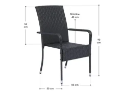 Juskys Polyrattan Gartenstühle Yoro 4er Set Stapelbar mit Armlehnen Schwarz