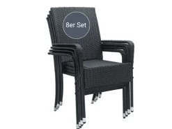 Juskys Polyrattan Gartenstühle Yoro 8er Set Stapelbar mit Armlehnen Schwarz