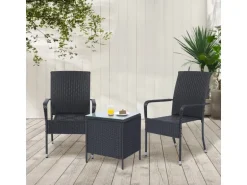 Juskys Polyrattan Gartenstühle Yoro 8er Set Stapelbar mit Armlehnen Schwarz