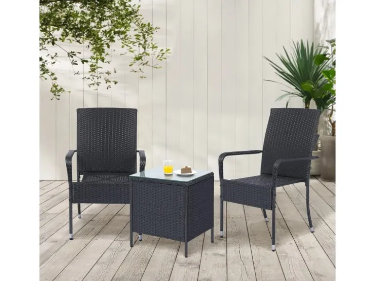 Juskys Polyrattan Gartenstühle Yoro 8er Set Stapelbar mit Armlehnen Schwarz