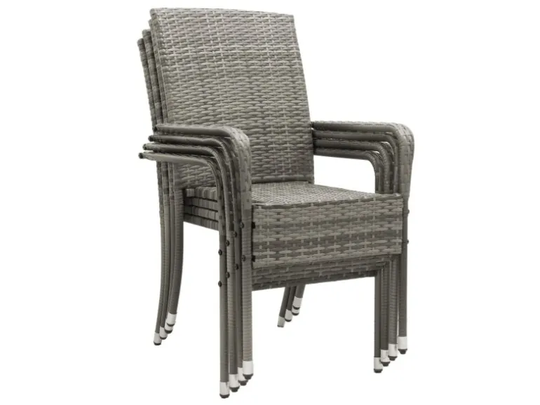 Juskys Polyrattan Gartenstühle Yoro 4er Set Stapelbar mit Armlehnen Grau Meliert